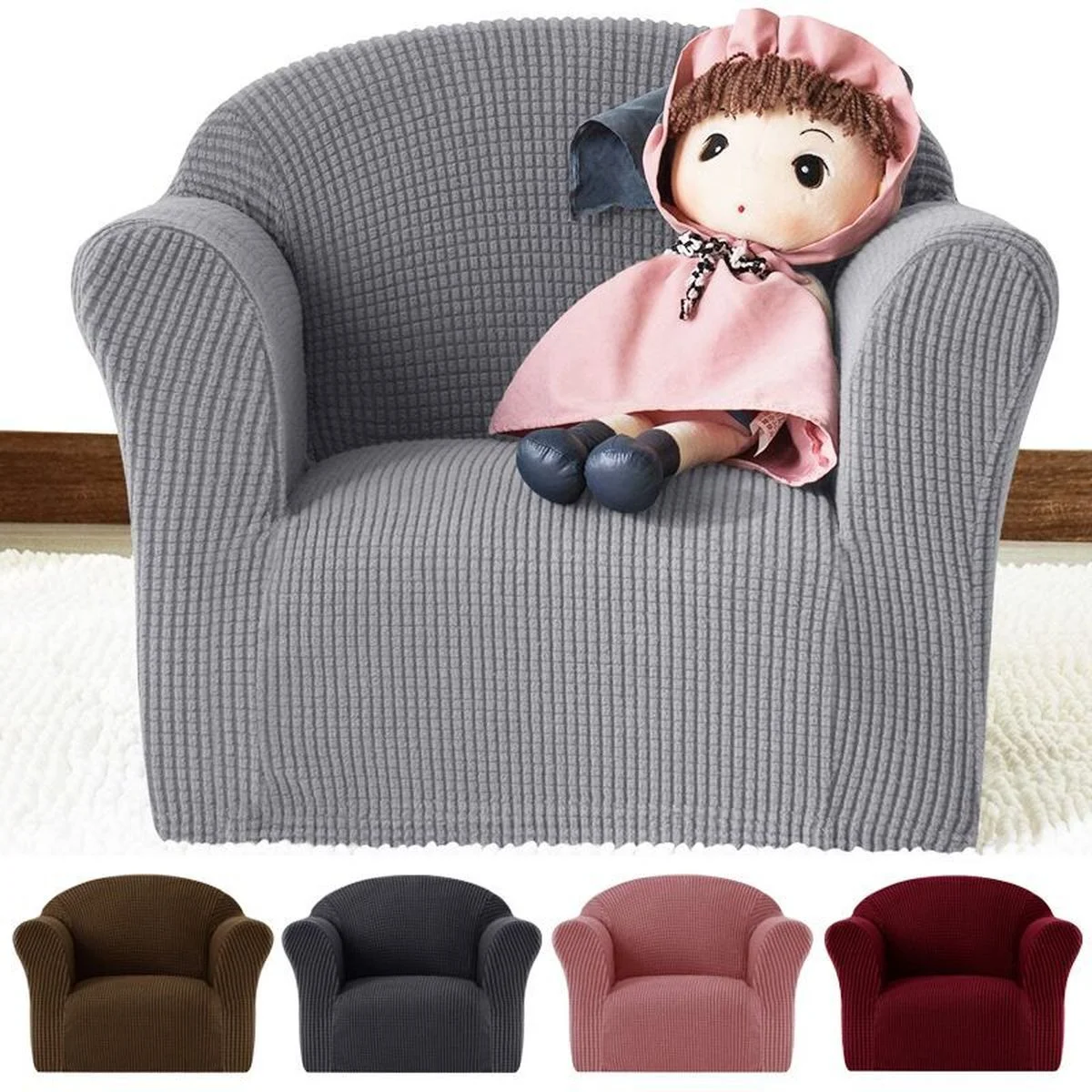 

1 Seat Soft Armchair Couch Cover Solid Color Elastic Stretch Settee Mini Size Slipcover Sofa Protector for Children Chair