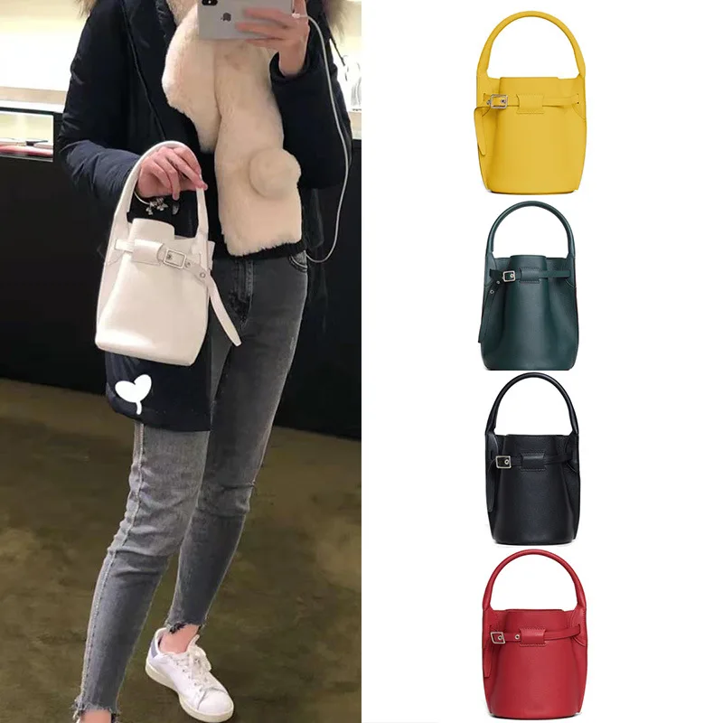 

INS Super Fire WOMEN'S Bag Leather Handbag Shoulder Bucket Bag Fashion New Style Vegetable Basket Cowhide