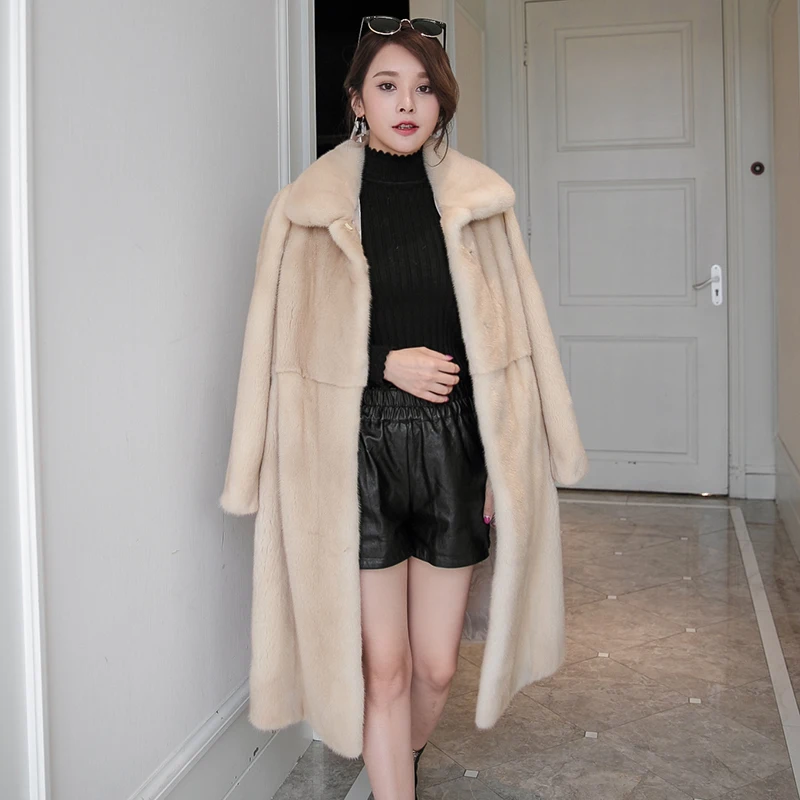 Роскошный бренд для женщин Полный Пелт импортная натуральная норковая Меховая куртка Верхняя одежда женская натуральная норковая шуба длинный стиль 100 см