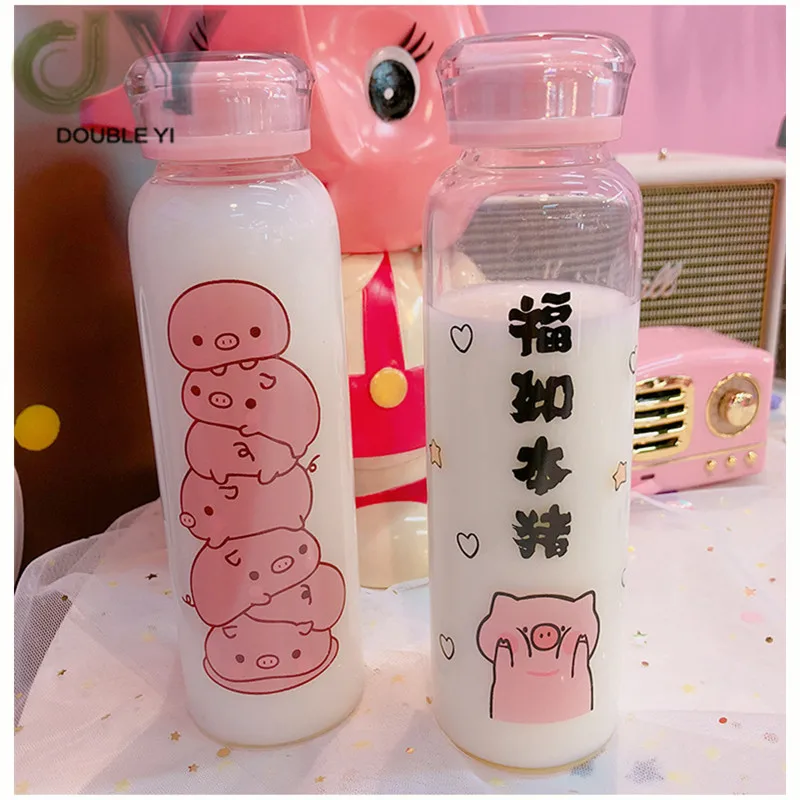 Чистая красная чашка для воды маленькая фея с крышкой кружка с ремнем Корейская версия небольшой свежий портативный милые, прозрачные стеклянные(большие