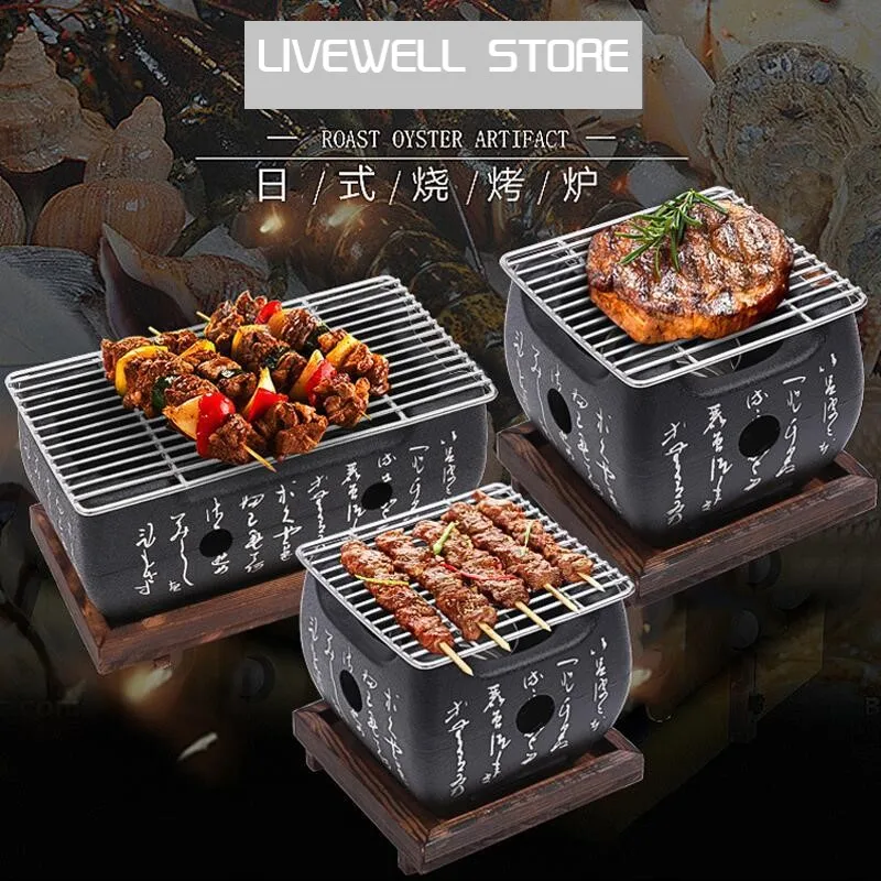 

New Rectangular Text Furnace Dual purpose Japanese Charcoal Japanese Barbecue Grills Alcohol Stoves Small Grill Rotisserie