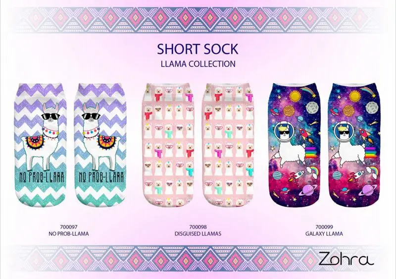 Zohra New Style 3D Digital Printing Alpaca Women's Low-Cut No-show Socks Short Socks Adult Hidden Short Socks mo so hot u wa