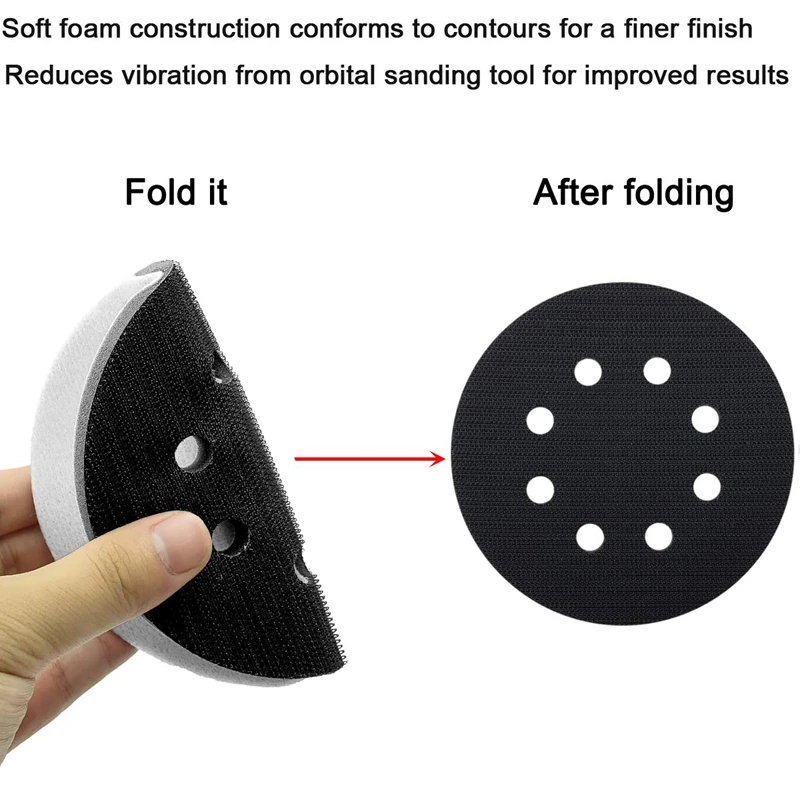 5 Inch 8-Hole Soft Sponge Interface Pad For Sanding Pads Hook Loop Sanding Discs 