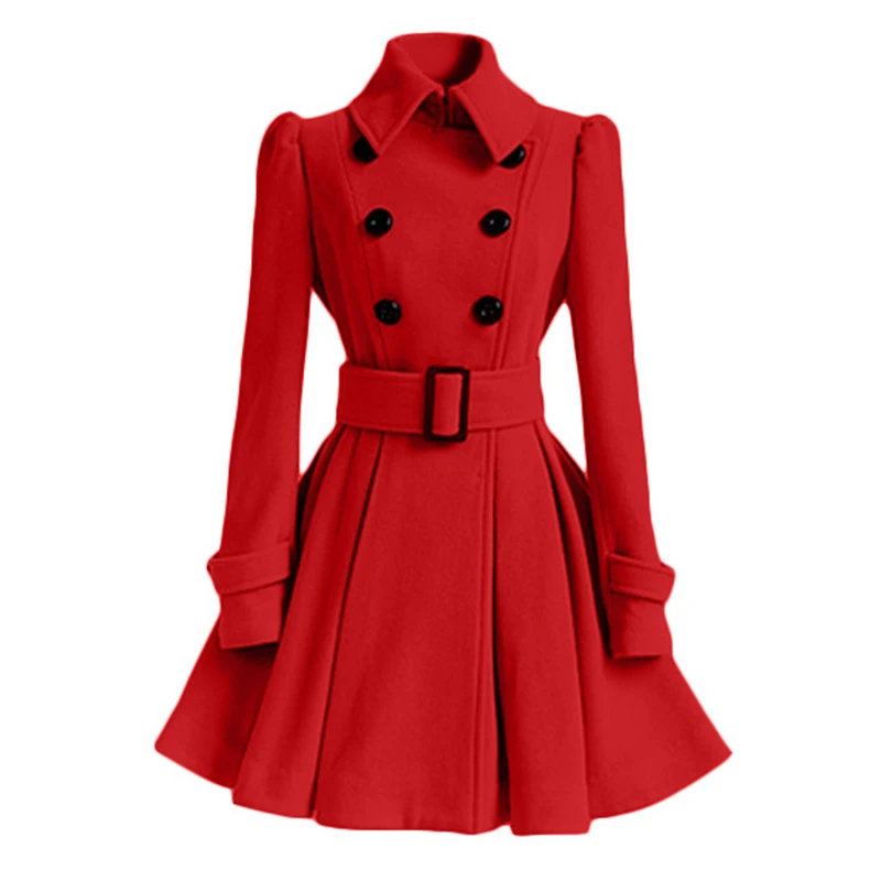 Корейская женская шерстяная ветровка, пальто, куртка, пальто, красная осенняя и зимняя Длинная ветровка, пальто, модное пальто, куртка