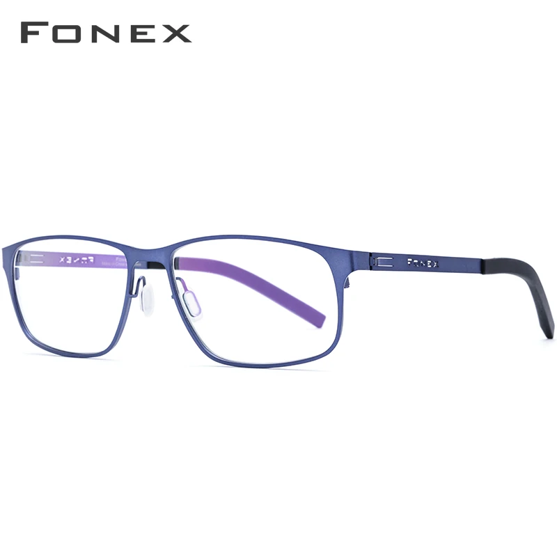 Оптические очки по рецепту из FONEX сплава, сверхлегкие квадратные очки для близорукости, оправа для мужчин, новинка, очки без винтов с полным ободом, 983 - Цвет оправы: Синий