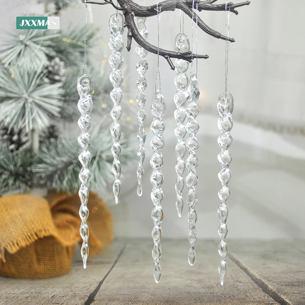 Christmas Simulation Ice Xmas Tree Pendant 12PCS Fake Icicle 13cm Winter Party Christmas New Year Decoration Navidad Christmas decorations
