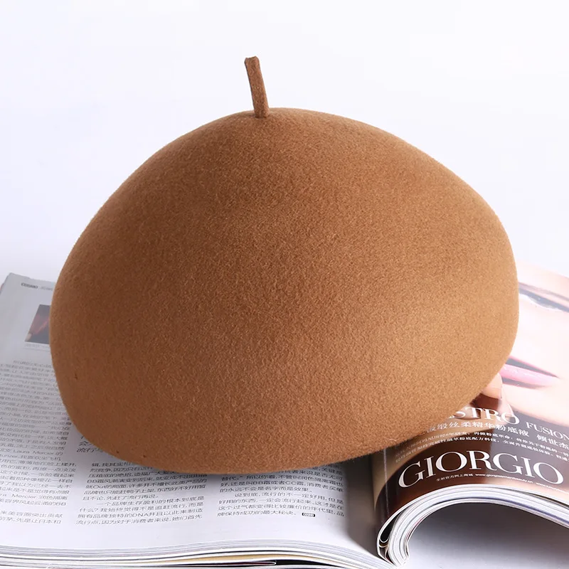 FS Vintage Red Beret Cap French Style Unisex Women Girls Wool Warm Winter Artist Caps Femme Black Octagonal Hat - Цвет: Camel