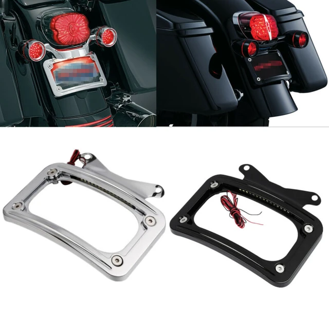 Gebogenes Nummern schild Rahmen halterung LED-Licht für Harley Road Street  Glide Motorrad