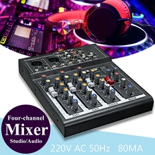Leory karaokê mixer profissional, 4 canais estúdio amplificador de áudio digital mini microfone som mixer placa de som