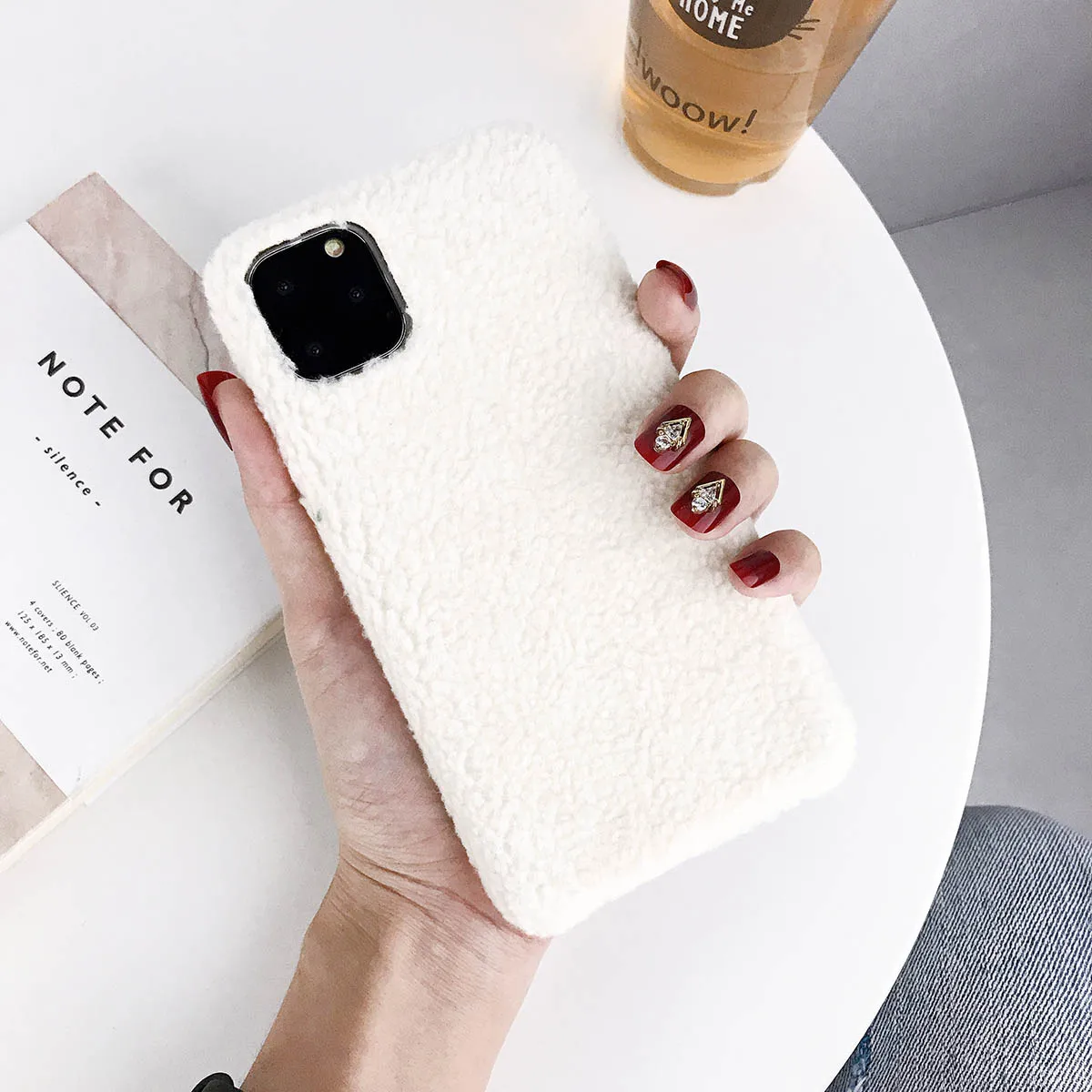 Lovebay плюшевый теплый пушистый чехол для iPhone 11 Pro X XR XS Max 7 8 6 6s Plus однотонный карамельный цвет чехол для телефона мягкая задняя крышка из искусственной кожи - Цвет: W