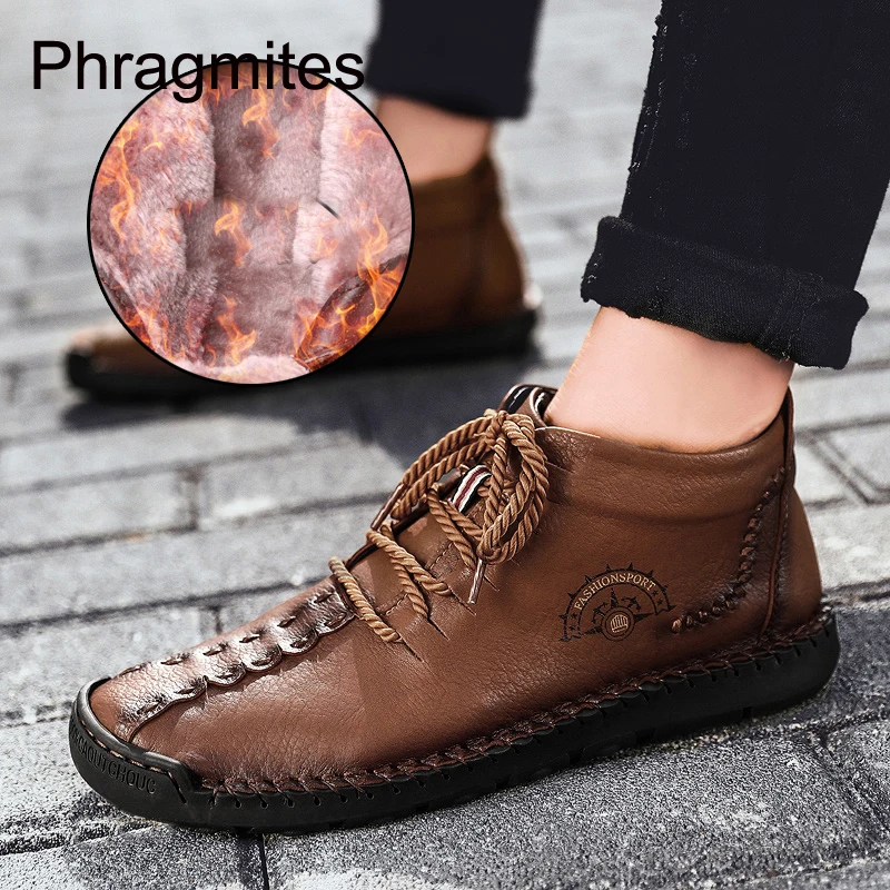 

Phragmites Winter Men Boots PU Outdoor Snow Ankle Boots Male Lace Up Anti-slip Sneakers Plus Size 48 Zapatos De Hombre Botas