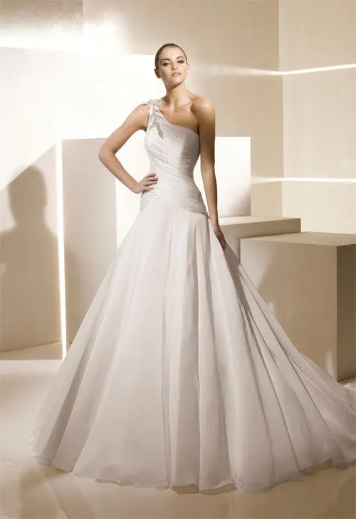 Luxo grtis шифоновое de um ombro querido vestidos de Casamento de ручек на выбор, Бисер трапециевидной формы nupcial vestido домашнее sob medida
