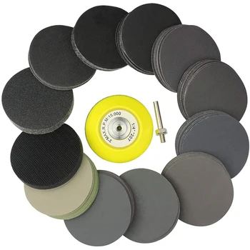 

Sanding Discs 3Inch, Hook and Loop Wet Dry Silicon Carbide Sandpaper, with Shank Backing Pad,Soft Buffering Pad