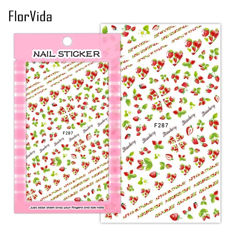 F287 FlorVida, милый медведь, наклейки для ногтей, розовая клубника, маленький торт, специальный китайский свадебный дизайн, наклейки s для украшения ногтей - Цвет: F287