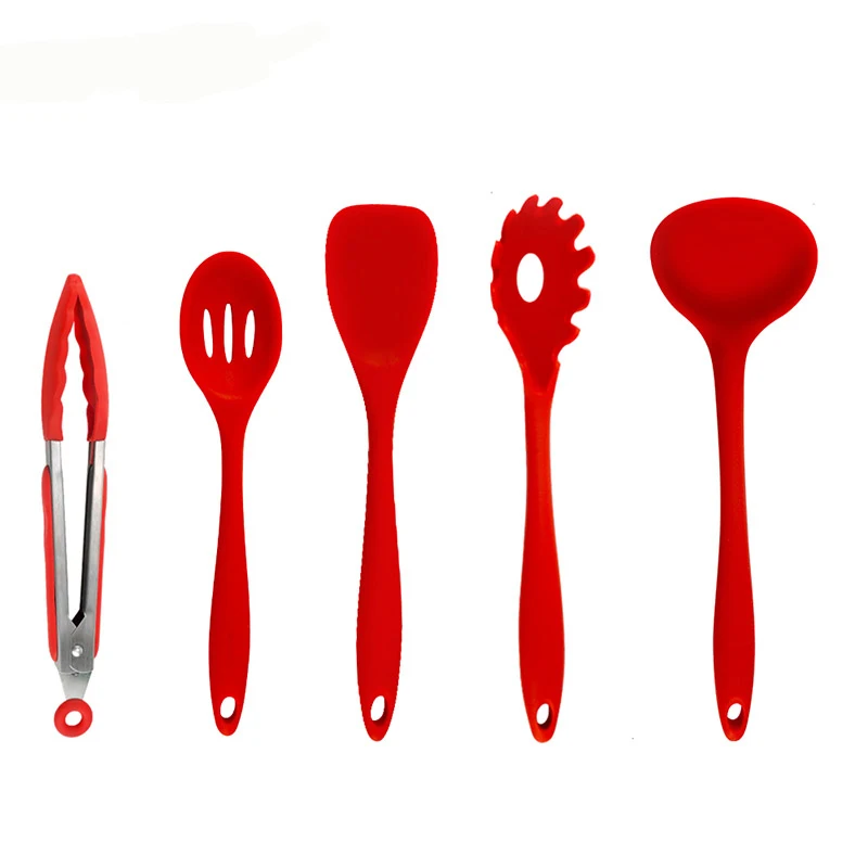 5pcs Red Utensils 5/10 шт. теплостойкие Пособия по кулинарии Набор инструментов с антипригарным покрытием ложка суп венчик ковш Тернер Кухня набор посуды - Цвет: 5pcs Red Utensils