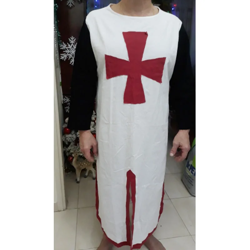 Knight Templar Crusader Costume for Men, Medieval Warrior Tunic with Cross Tabard, Belted Surcoat Gown Shirt, Plus Size 3XL 4XL image 6