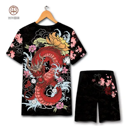 tshirt and shorts Креативная футболка с короткими рукавами с рисунком дракона летняя Новинка 2019New качественная мягкая удобная Роскошная Футболка мужская S-6XL - Цвет: tshirt and shorts