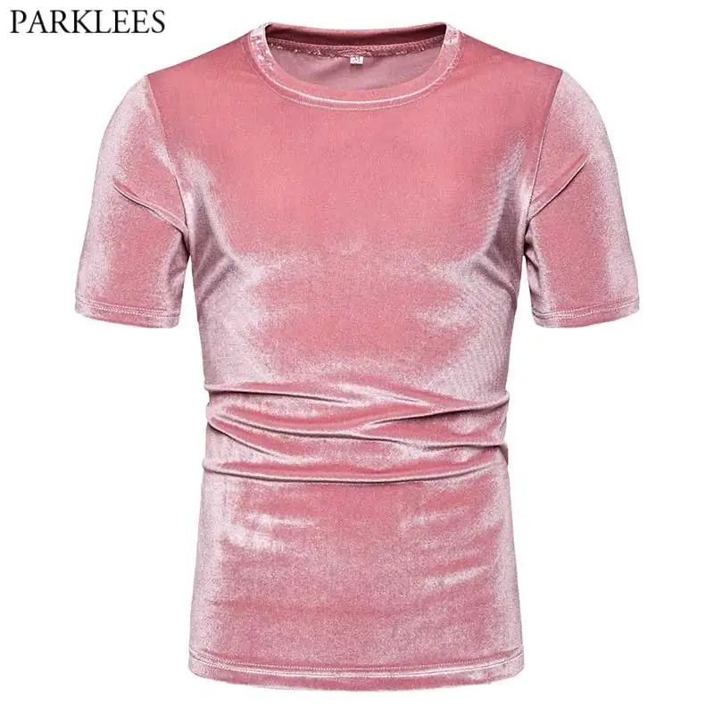 Pink Velvet Velour Tshirt Men 2021 