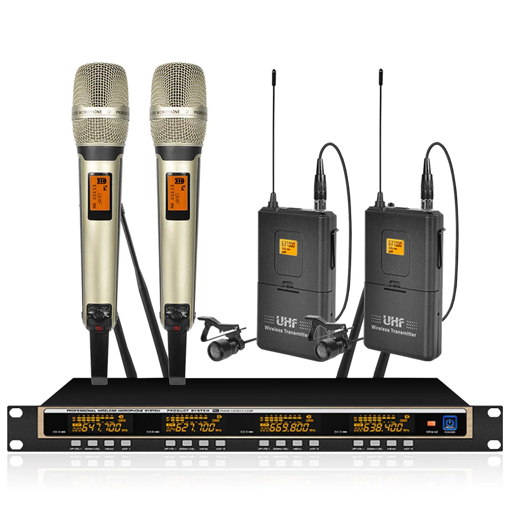 

Wireless Microphone System Professional UHF Automatic Frequency 2 Handheld 2 Laval Clip Microphone Wireless