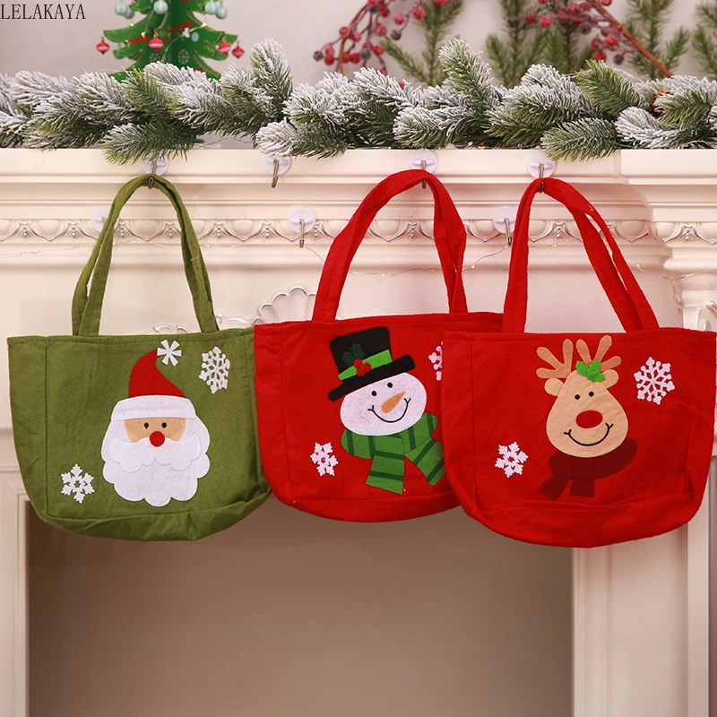 Bolsa de de Navidad para niña, bolsa de tela estampada de Anime, de dibujos animados, muñeco de nieve, alce, Santa Animal creativo, bolso de compras|Bolsos de doble asa| - AliExpress