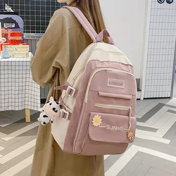 Fashion Contrast Color Design Women's Backpack Korean Student Schoolbag Large Capacity Laptop Bag For Teen Girls Mochila
