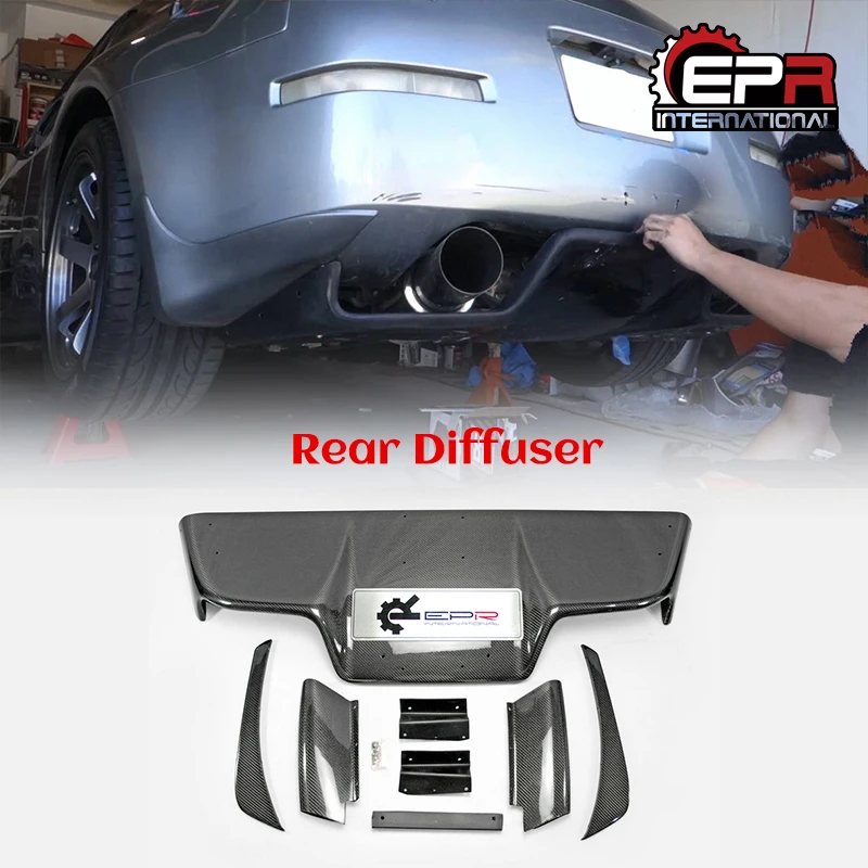 For Nissan 03-08 Z33 350z Infiniti G35 Coupe 2D JDM Carbon Fiber TS Style Rear Diffuser Type 2 Glossy Fibre Bumper Splitter Trim |