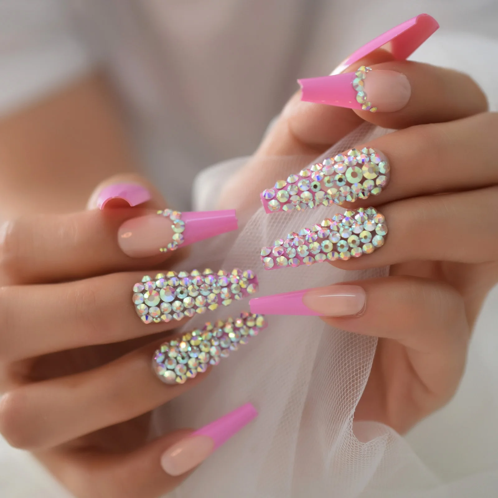 Coffin Ballerina Press On Nails Full Cover Bling Stones False Artificial Jewel  Nail Art Faux Ongles Tips With Designs Rhinestone - AliExpress Beauty &  Health