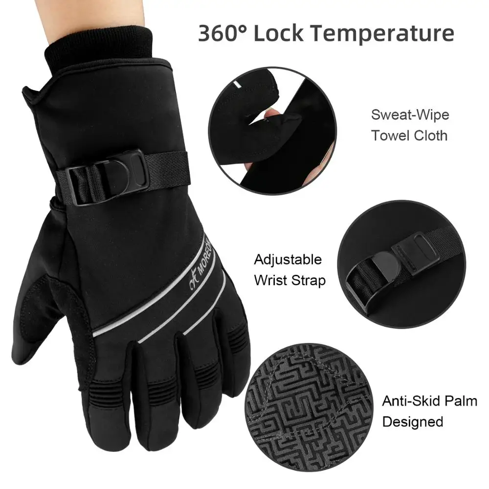 MOREOK Ski Gloves 3M Warm Full Finger Touch Screen Winter Cycling Gloves Reflect Bike Glove Windproof Motorcycle Glove Men Women 3
