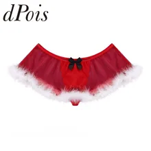 Sissy мужчины прозрачное белье Homme сексуальное Рождество низкая посадка трусы с отверстием белый перо подол стринги трусики юбка