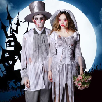 

2019 Men Women Festival Outfit Disfraces Halloween Set Bar Party Cosplay Ghost Bride And Groom Costume Rave Clothes BL2716