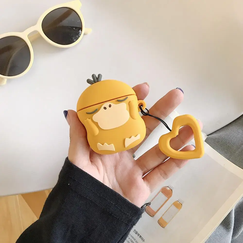 

Cute Cartoon Psyduck Silicone Cover for Apple Airpods 1 2 Wireless Earphone Case Headphone Protect Cases Finger Ring Keychain