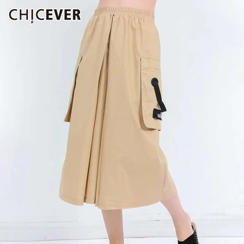 

CHICEVER Korean Pant For Women High Waist Patchwork Pocket Oversized Loose Wide Leg Pants Female 2020 Spring Fashion Clothes