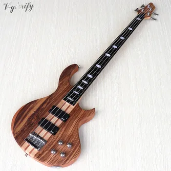 

4 String Fretless with fret line Neck through Electric Bass Guitar 43 Inch Natural color Hickory wood top Active Bass Guitar
