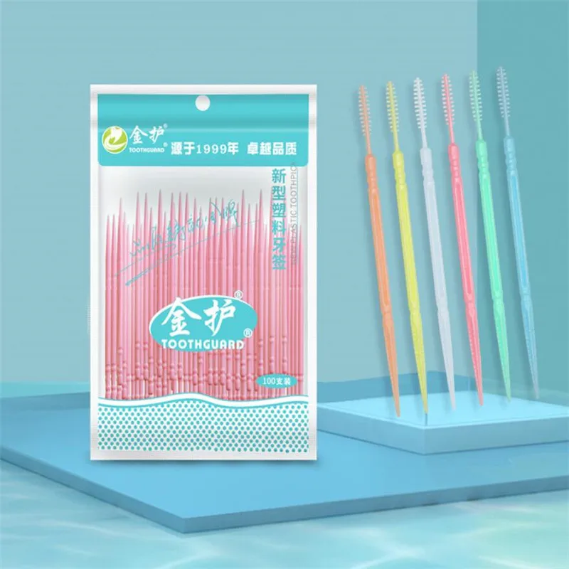 100pcs/bag Double Head Dental Floss Interdental Toothpick Brush Teeth Stick Oral Care Toothpicks Pick | Красота и здоровье