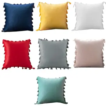 

Boho Solid Velvet Throw Pillow Case with Tassels Fringe Decorative Cushion Cover G99A