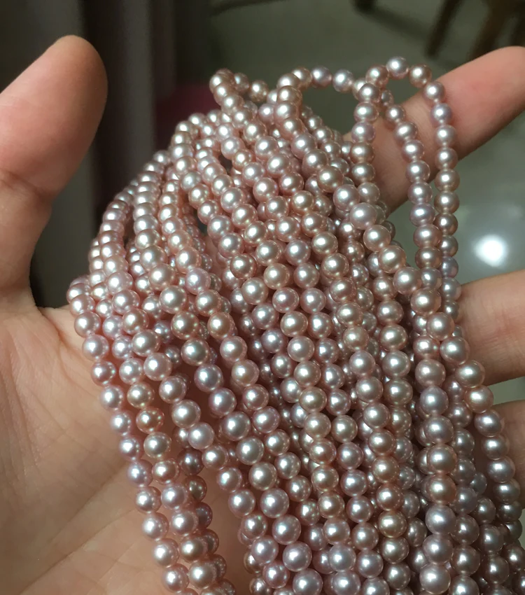 Women's Pearl Necklace Size 4-4.5mm Purple Color in Good Quality for Diy Jewelry Accessaries Loose Pearls Strangs