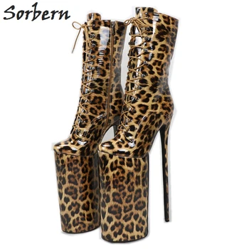 

Sorbern Leopard Extreme High Boots Women Crossdresser 12 Inch Heels Platform Transgender Women Booties Dragqueen Demonia Shoe