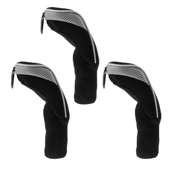 

3Pcs Golf Club Head Cover Headcovers with Interchangeable Number Tags Golf Club Putter Sleeve Sleeve Clubs Cover Protector Gray