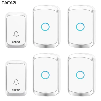 

CACAZI Intelligent Waterproof Wireless Doorbell 1 Button 4 Receiver US EU UK Plug Home LED Light Battery Door Bell Chime