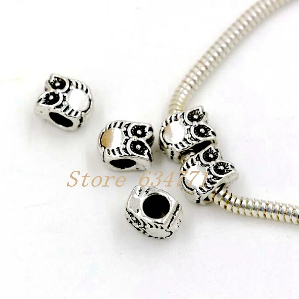 100Pcs Alloy Owl Large Hole Beads 7.8x10mm For Jewelry Making Bracelet Necklace DIY Accessories za114