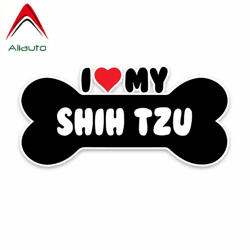 Наклейка из мультфильма Aliauto Виниловая наклейка с надписью I Heart My Shih Tzu Dog Bone