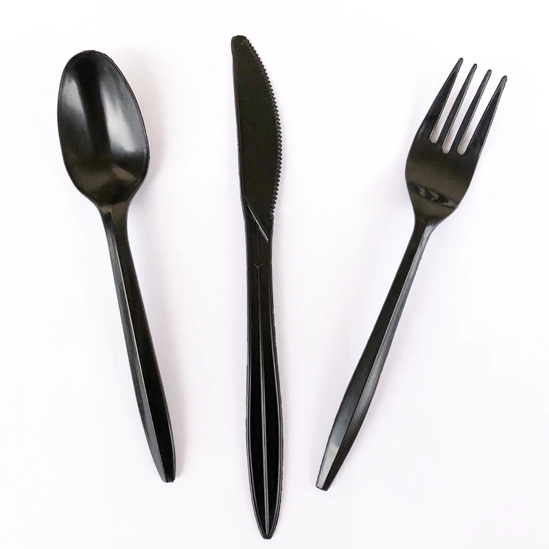 100pcs Black Plastic Fork Spoon Knife Halloween Tableware Disposable