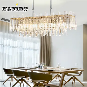 

Modern Rectangular LED Transparent Crystal Bedroom Chandelier for Living Room Hotel Decoration