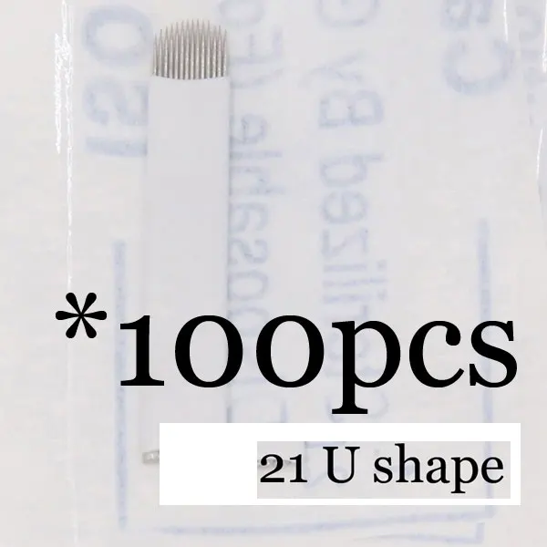 100pcs21U 0,18 мм 7 9 11 12 14 U форма Перманентный макияж бровей flex иглы татуировки лезвия для 3D микроблейдинга Ламина лезвие Agulhas Tebori - Габаритные размеры: 100pcs21U