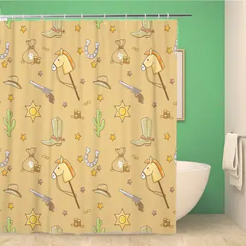 

Bathroom Shower Curtain Colorful Baby in Western Cowboy Doodle Boy Beautiful Birthday 66x72 inches Waterproof Bath Curtain Set