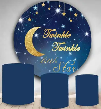 

Circle backdrop round wall baby shower blue boys twinkle little star birthday decor vinyl background candy table banner poster
