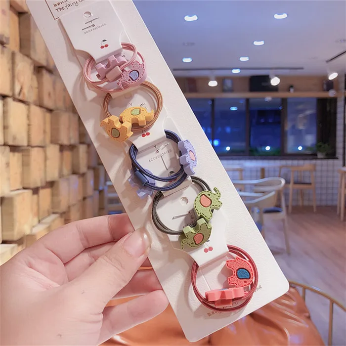 10 5 Elephant card Комплект с мультяшным животным, детские галстуки для волос, BB, резинка для девочек, детские резинки для волос, держатель для конского хвоста, аксессуары для волос - Цвет: 10 5 Elephant card