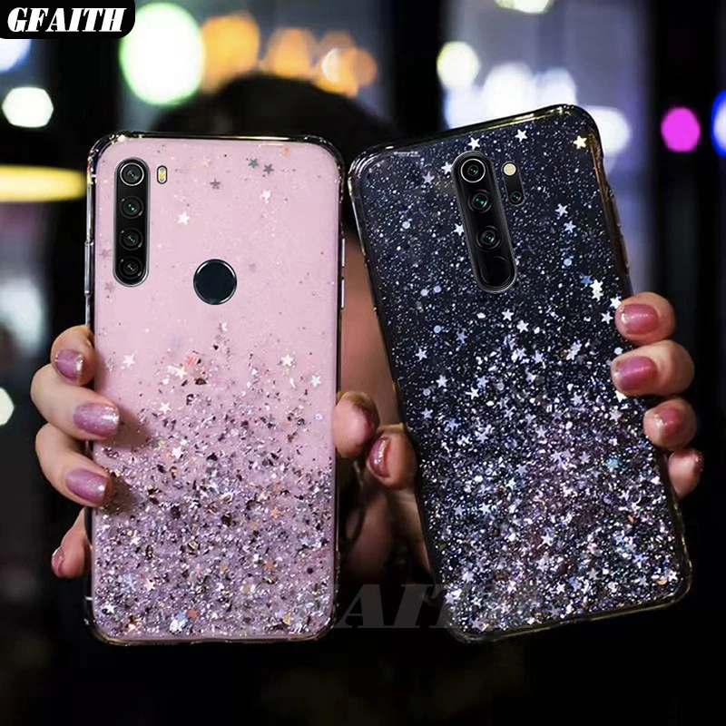 Блестящий блестящий чехол с блестками для Redmi Note 8, чехол для Redmi Note 8 Pro, прозрачный, мягкий чехол со звездами и Луной