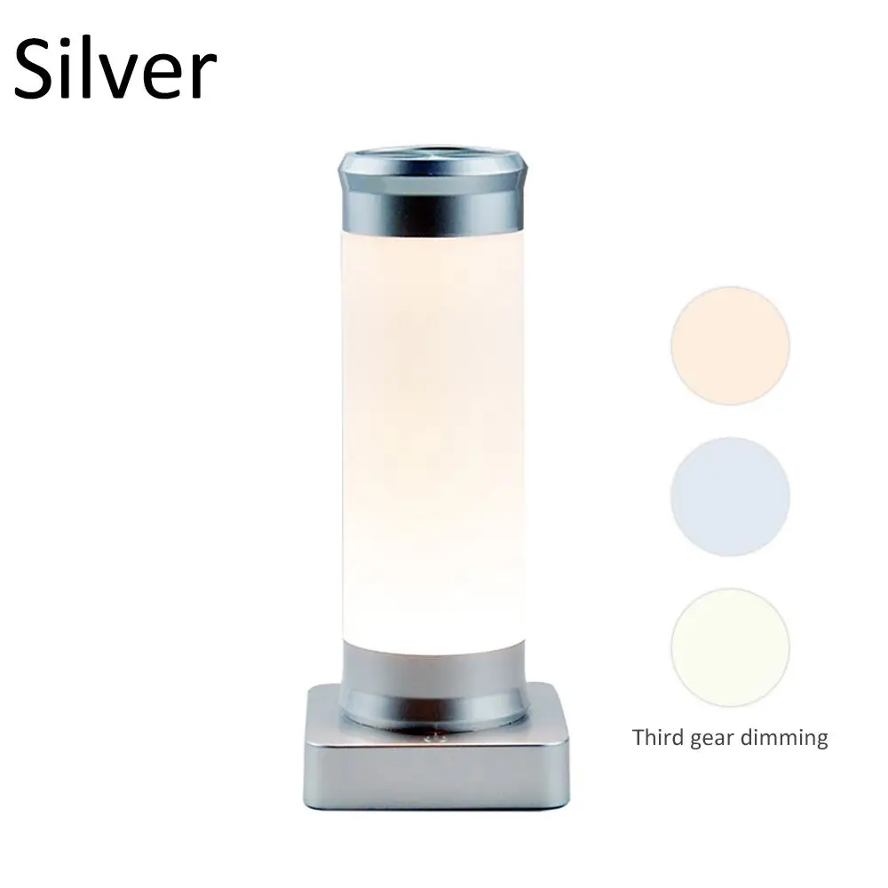 

Bedside Lamp LED Desk Lamp Reading Night Light USB Rechargeable Desk Lamp Charging Night Light Touch Craft Desk Lamp Silver
