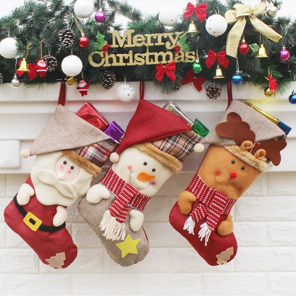 Stereo Scarf Doll Gift Bag Cloth Large Size Plaid Christmas Socks Christmas Use For Decor Children Gift Bag Festival Supplies